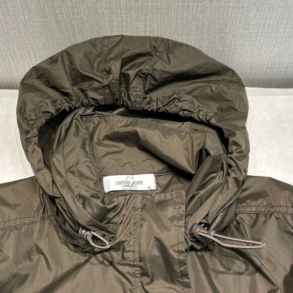 Carly Jean Los Angeles Rain Coat Jacket Shell Windbreaker with Hood Long Adjusta - Picture 11 of 11